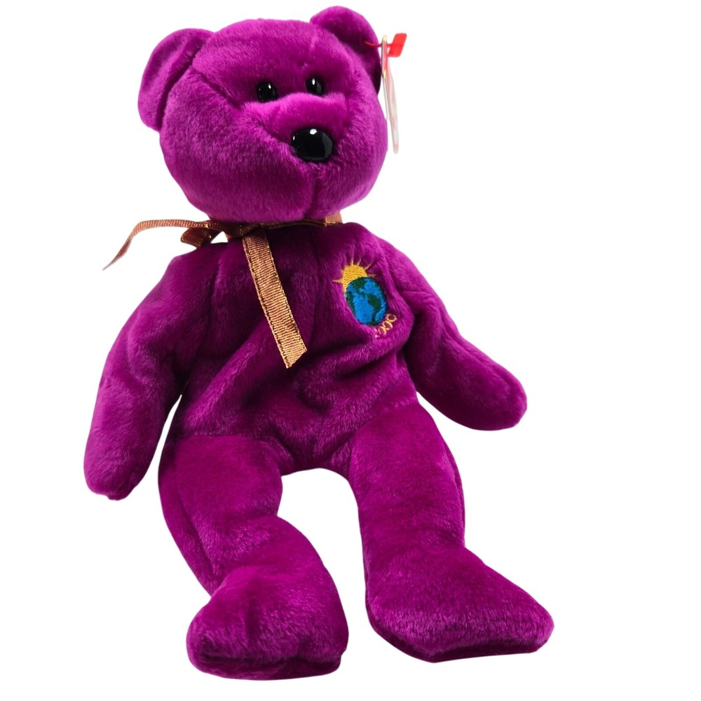 Ty Beanie Baby Millennium Bear 1999 Purple 2000 w Tag Vintage Plush